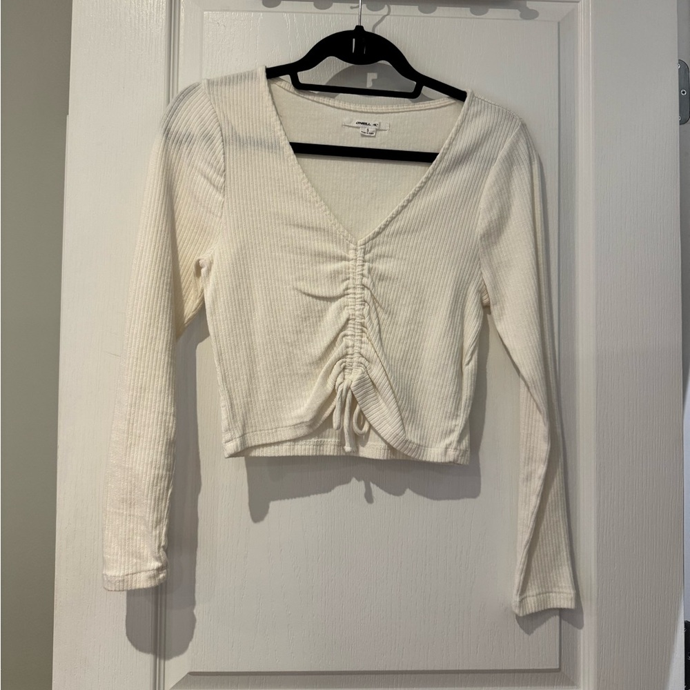 White Long Sleeve Ruched Top